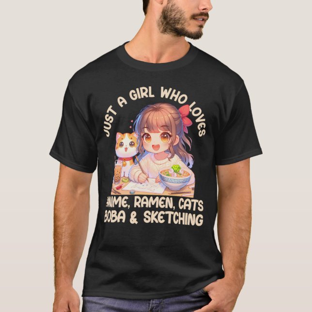 Camiseta Apenas Uma Menina Que Ama Anime Ramen Gata Boba E  (Frente)