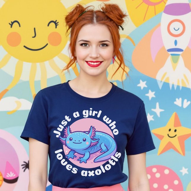Camiseta Apenas Uma Menina Que Ama Axolotls Blue Kawaii Cut (Just A Girl Who Loves Axolotls Blue Kawaii Cute T-Shirt.)