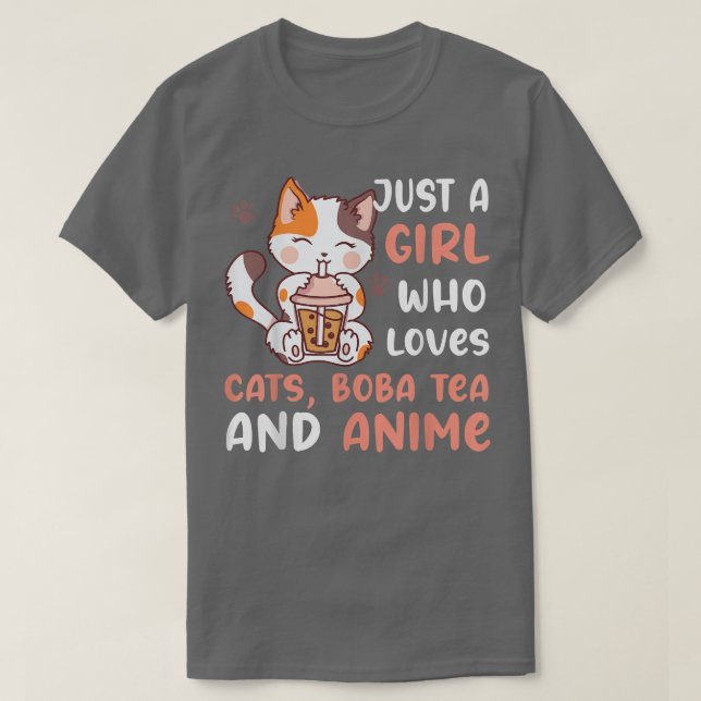 Camiseta Apenas Uma Menina Que Ama Cats Boba Tea E Anime Fu (Frente do Design)