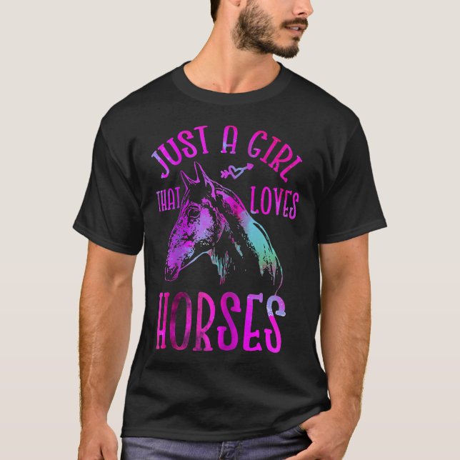 Camiseta Apenas Uma Menina Que Ama Cavalos Com Efeito De Aq (Frente)