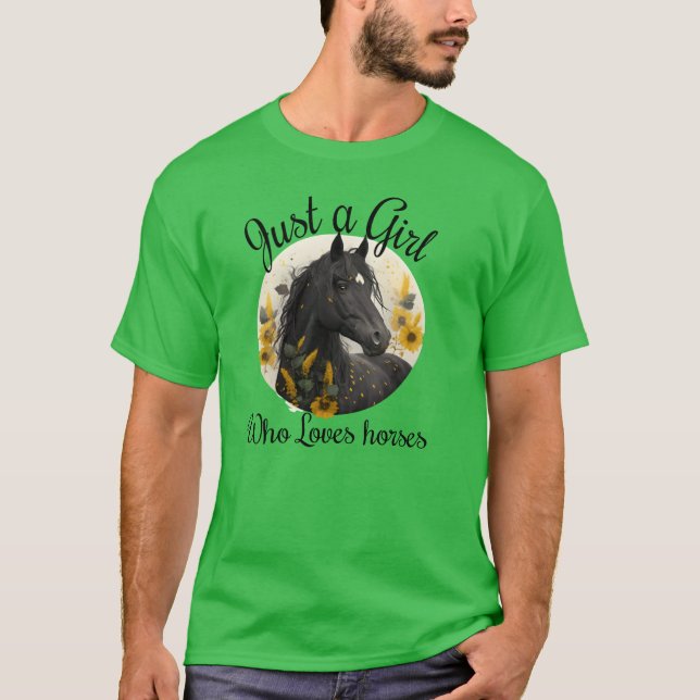 Camiseta Apenas Uma Menina Que Ama Cavalos Lindo Girassol (Frente)