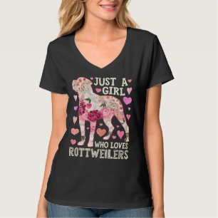 Camiseta Apenas Uma Menina Que Ama Flor De Rottweilers