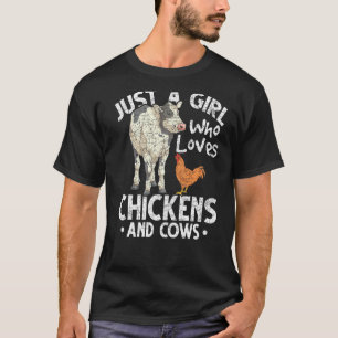 Camiseta Apenas Uma Menina Que Ama Galinha E Vaca Fazenda A