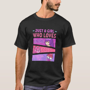 Camiseta Apenas Uma Menina Que Ama Gatos De Anime E Borrach
