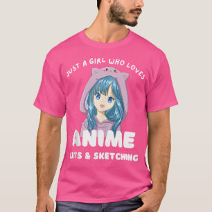 Camiseta Apenas Uma Menina Que Ama Gatos De Anime E Esboça