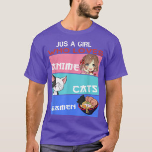 Camiseta Apenas Uma Menina Que Ama Gatos De Anime E Ramen J