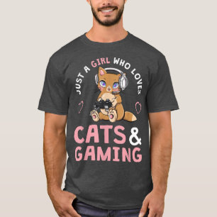 Camiseta Apenas Uma Menina Que Ama Gatos E Jogando Gamer C