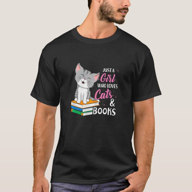 Camiseta Apenas Uma Menina Que Ama Gatos E Livros De Animai (Frente)