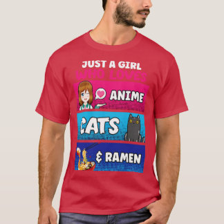 Camiseta Apenas Uma Menina Que Ama Gatos Ramen Por Kawaii O