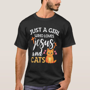 Camiseta Apenas Uma Menina Que Ama Jesus e Gatos para Mulhe