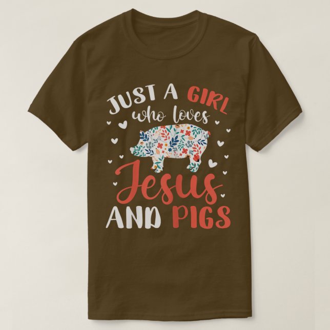 Camiseta Apenas Uma Menina Que Ama Jesus E Porcos Porcos Po (Frente do Design)