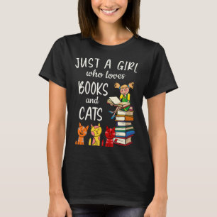 Camiseta Apenas Uma Menina Que Ama Livros E Gatos Lendo