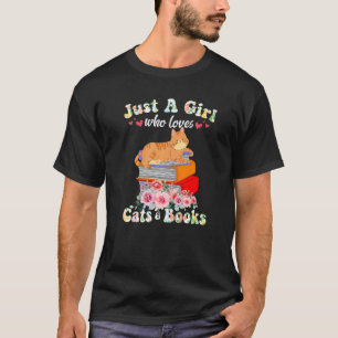 Camiseta Apenas Uma Menina Que Ama Livros E Gatos Lendo