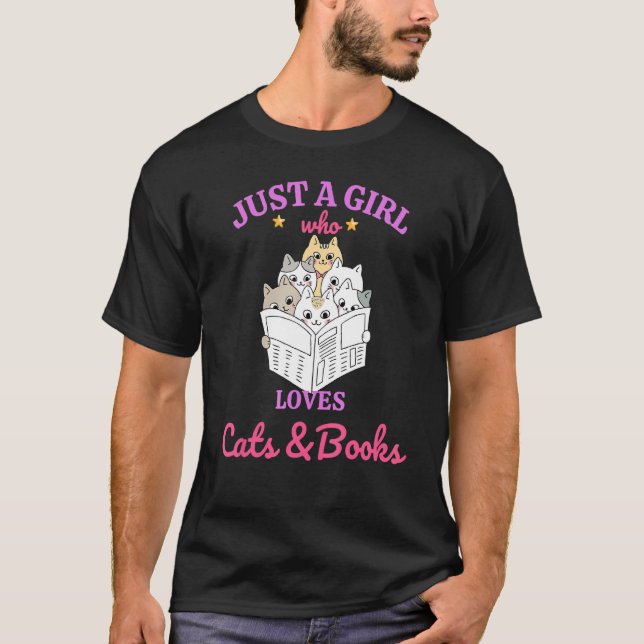 Camiseta Apenas Uma Menina Que Ama Livros E Gatos Que As Mu (Frente)