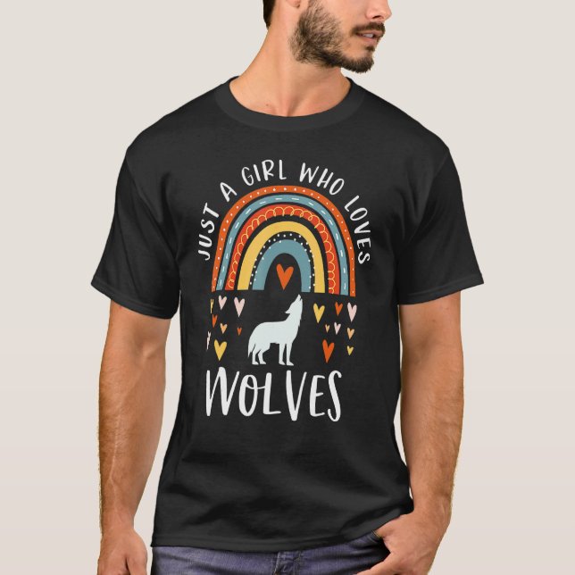 Camiseta Apenas Uma Menina Que Ama Lobos Arco-Íris Para Lob (Frente)