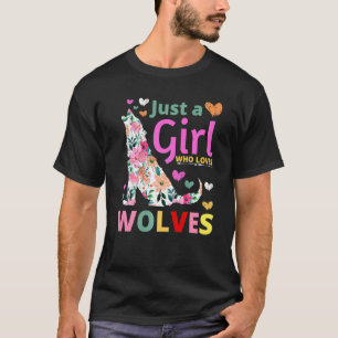 Camiseta Apenas Uma Menina Que Ama Lobos Floral Howling Wat