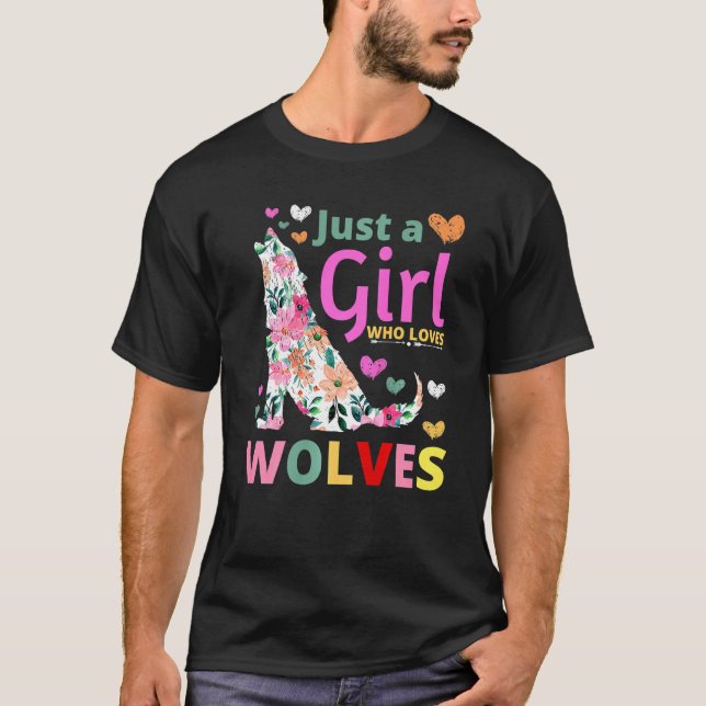 Camiseta Apenas Uma Menina Que Ama Lobos Floral Howling Wat (Frente)