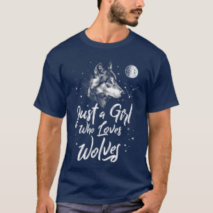 Camiseta Apenas Uma Menina Que Ama Lobos Loba Mulheres Meni