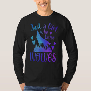Camiseta Apenas Uma Menina Que Ama Lobos Wolf Moon Vintage 