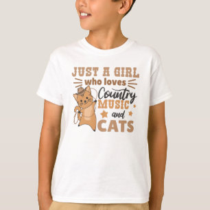 Camiseta Apenas Uma Menina Que Ama Música De Campo E Gatos