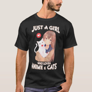 Camiseta Apenas Uma Menina Que Ama Os Gatos De Anime Cute P