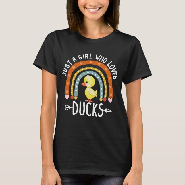 Camiseta Apenas Uma Menina Que Ama Patos Arco-Íris Bonitos  (Frente)