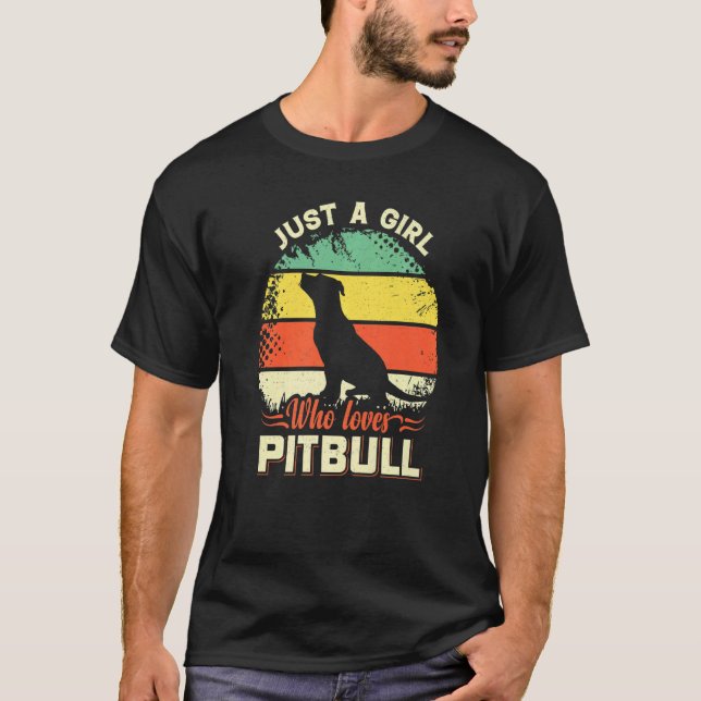 Camiseta Apenas Uma Menina Que Ama Pitbull Com Retro Para P (Frente)