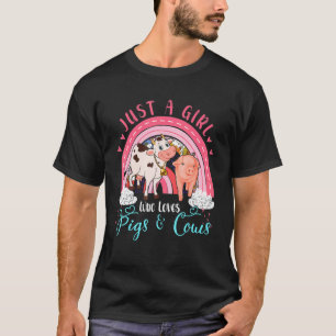 Camiseta Apenas Uma Menina Que Ama Porcos E Vacas Arco-Íris