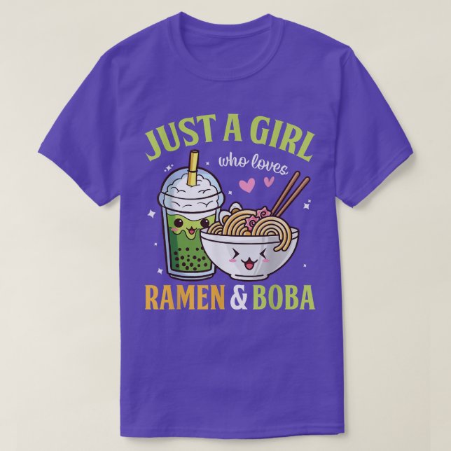 Camiseta Apenas Uma Menina Que Ama Ramen E Boba Kawaii Anim (Frente do Design)