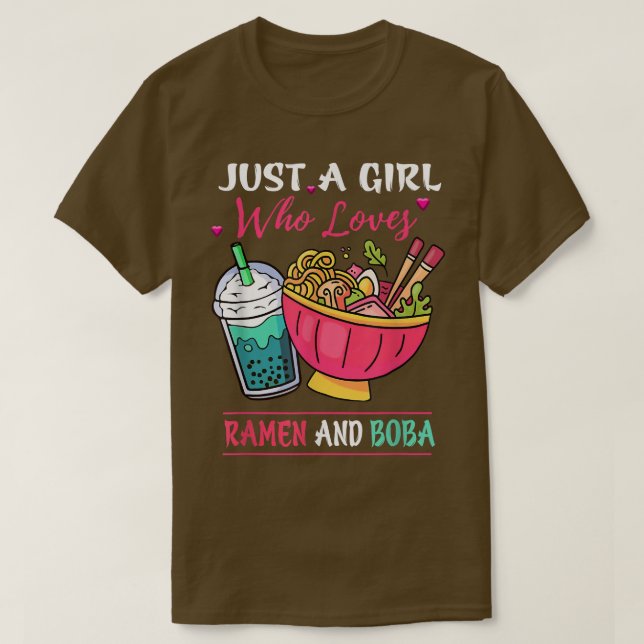 Camiseta Apenas Uma Menina Que Ama Ramen E Boba Tea Kawaii  (Frente do Design)