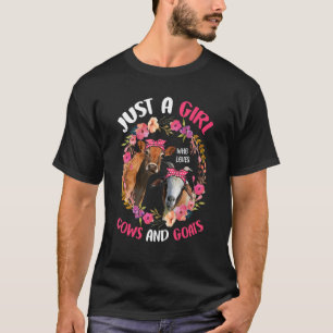 Camiseta Apenas Uma Menina Que Ama Vacas E Cabras Fazendeir