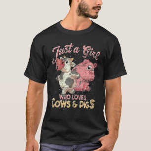 Camiseta Apenas Uma Menina Que Ama Vacas E Porcos Fazendeir