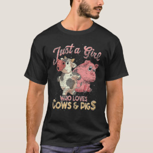 Camiseta Apenas Uma Menina Que Ama Vacas E Suínos Fazenda E