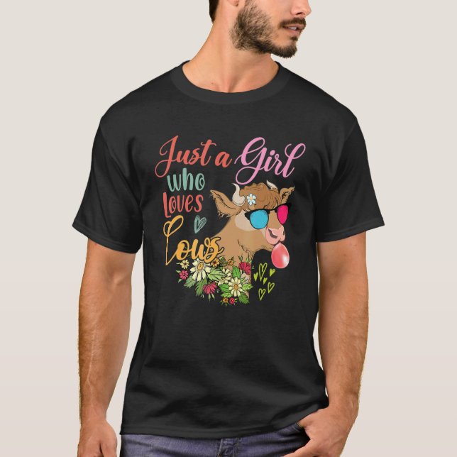 Camiseta Apenas Uma Menina Que Ama Vacas Florais Vaca Óculo (Frente)