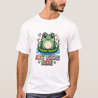 Camiseta Apenas Vibando Aqui Sapo Fofo Kawaii Gráfico de De