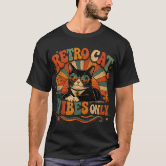 Camiseta Apenas Vibrações de Gato Retrô Design de Gato Vint
