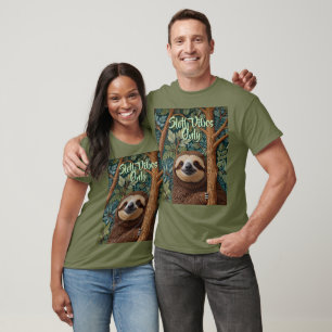 Camiseta Apenas vibrações de preguiça fofas retrô boho engr