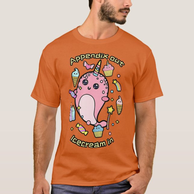 Camiseta Apêndice Cirurgia Peixe Engraçado Unicorn Arco-íri (Frente)