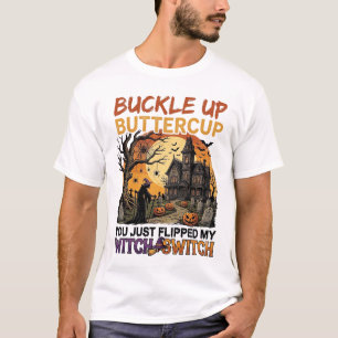 Camiseta Aperte O Cinto Borboleta Bruxa Interruptor Hallowe