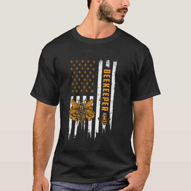 Camiseta Apicultura American Flag Honeycomb Honey Beek (Frente)
