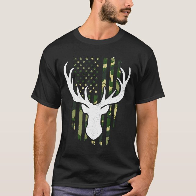 Camiseta Aplicativo De Caça À Elk Whitetail Elk, Bandeira A (Frente)