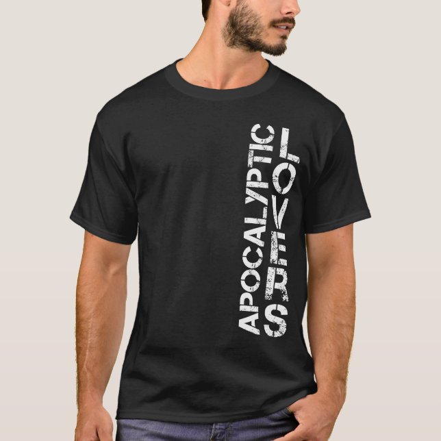 Camiseta Apocalyptic Lovers - (M) Logotipo do lado vertical (Frente)