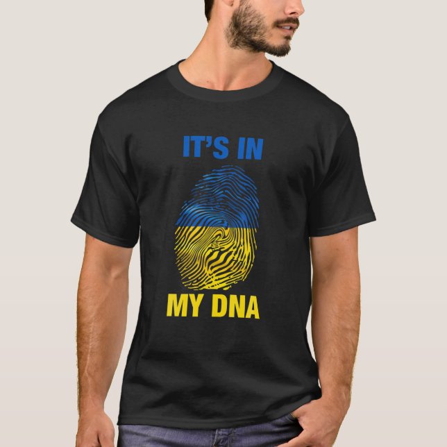 Camiseta Apoiar a Ucrânia Está no Meu DNA Bandeira Ucranian (Frente)
