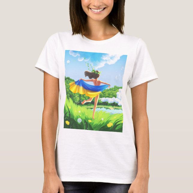 Camiseta Apoiar a Ucrânia Paisagem T-Shirt Bandeira Ucrania (Frente)