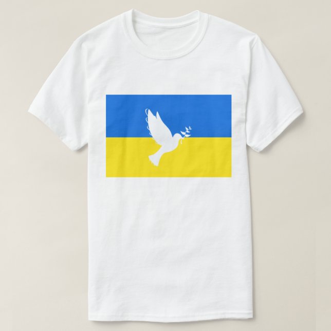 Camiseta Apoiar a Ucrânia T-Shirt Peace Dove Flag Ucraniano (Frente do Design)