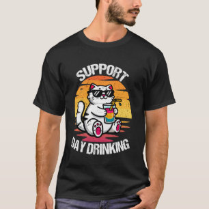 Camiseta Apoiar Bebida Diária Gato Engraçado Férias de Verã
