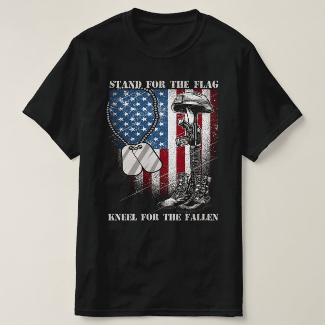 Camiseta apoiar os joelhos de bandeira dos veteranos caídos (Frente do Design)