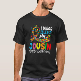 Camiseta Apoie Amor Meu Primo Bonito Vestindo Azul Autismo