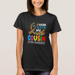 Camiseta Apoie Amor Meu Primo Bonito Vestindo Azul Autismo