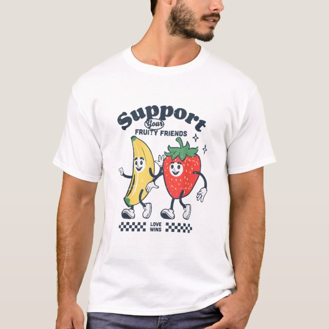 Camiseta Apoie o Orgulho Bonito dos Amigos da Fruta (Frente)